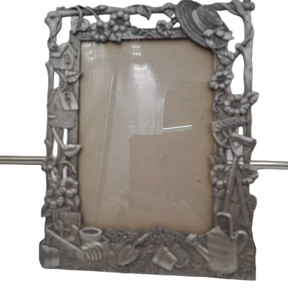 Pewter Garden Signed Copyright Sun Gardening Country Cottagecore Photo Frame - Picture 1 of 11